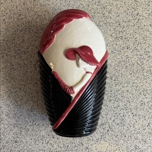 Tall Vintage 1987 Signed art deco style vase in red black and cream.